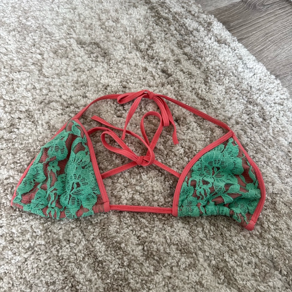 Billabong Green and Red Lace Bikini Top